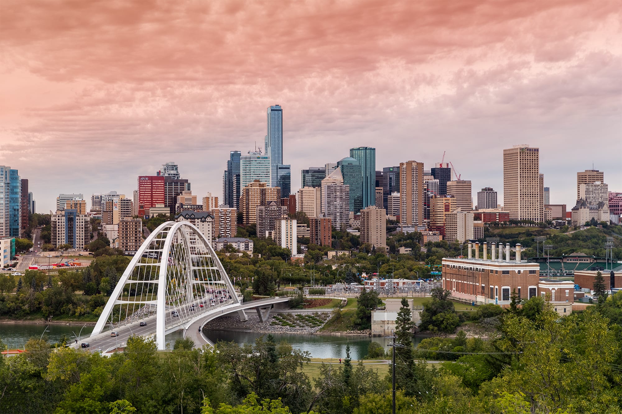 Edmonton downtown skyline as viewed from south of the Walterdale bridge